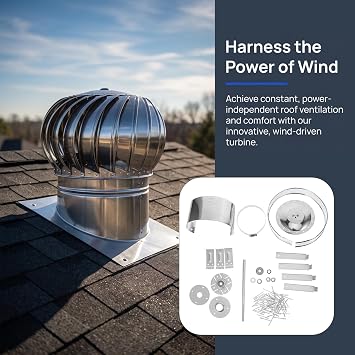 Stainless Steel Turbine Roof Vent Assembly Required, Silver