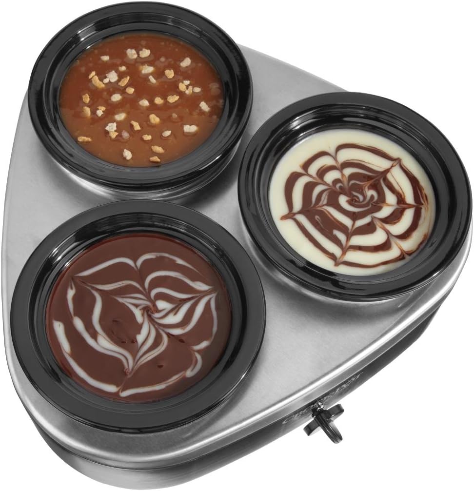 Crock-Pot 16-Ounce Little Triple Dipper Slow Cooker, Silver and Black, SCRMTD307-DK