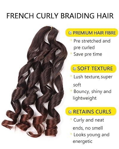 Miniatura 29 de Cabello rizado francés trenzado de 20 pulgadas, color 4, cabello rizado preestirado, 8 paquetes de trenzas de ganchillo para trenzas de caja