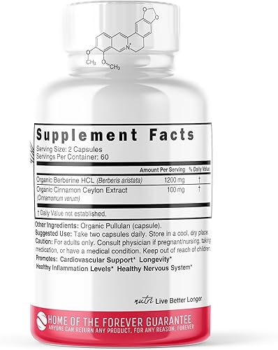 Miniatura 2 de Nature's Fusions Nutri USDA Berberina con extracto de canela de Ceilán 1300 mg - Berberina HCL - Suplemento orgánico de 100 mg - 120 cápsulas (60