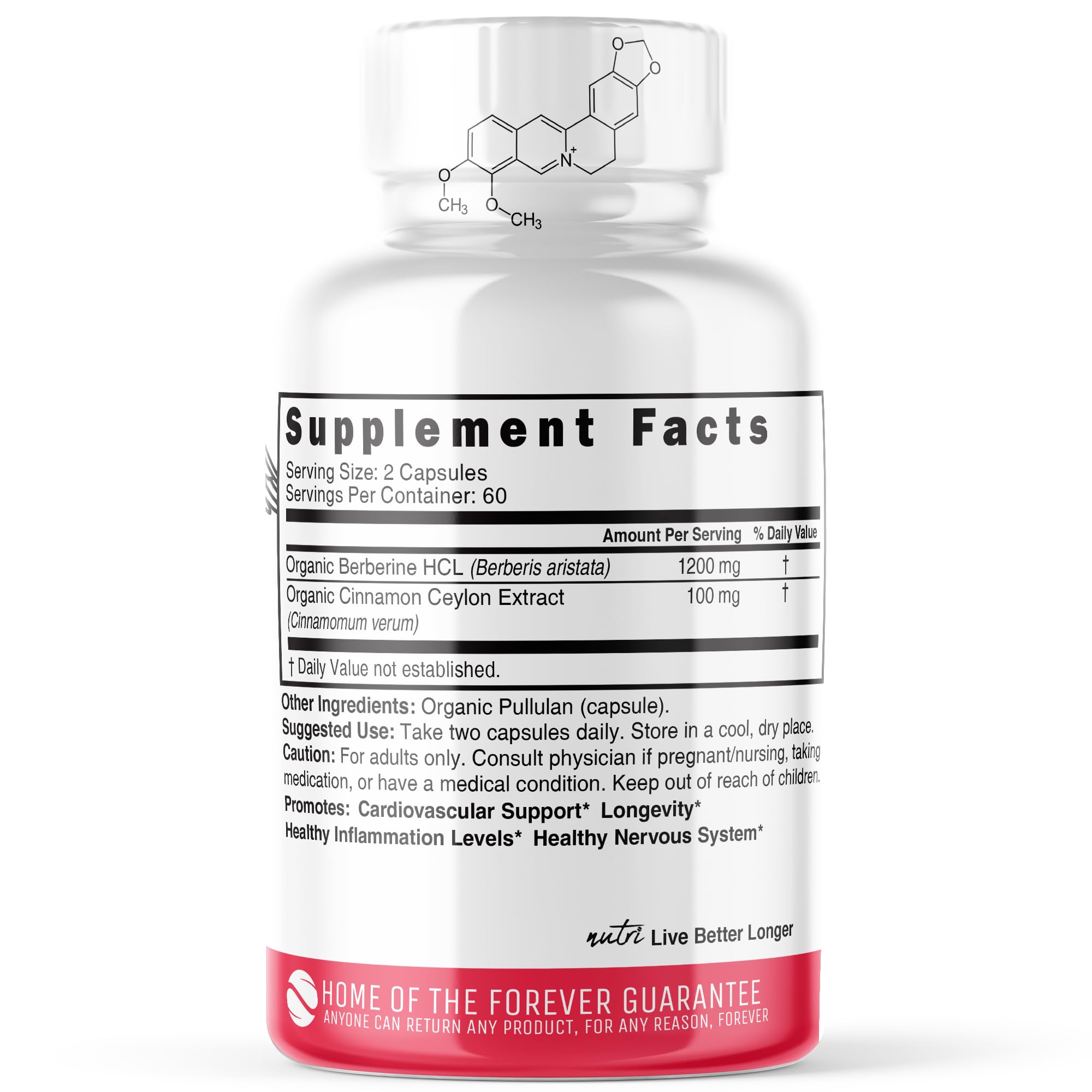 Nutri USDA Berberine 1300mg w/ Ceylon Cinnamon - Berberine HCL - 120 Caps — Amazon image 2