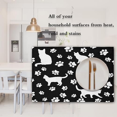 Miniatura 7 de Cute Cart Dog Paw Print Placemats for Dining Table Animal Cloth Placemats Set of 6 Heat Resistant Washable Table Place Mats 12 x 18 Inch
