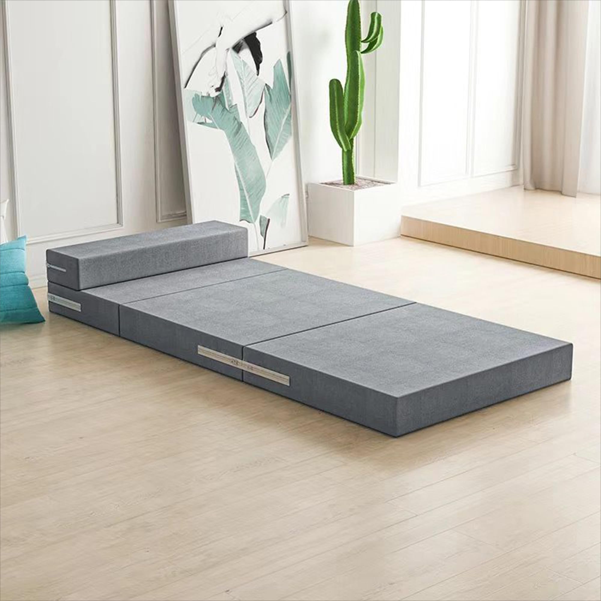 Colchón plegable individual antideslizante con almohada portátil, colchón plegable lavable, cama de invitados para adultos, alfombrillas de camping, alivio de presión y apoyo (200 x 60 x 5 cm