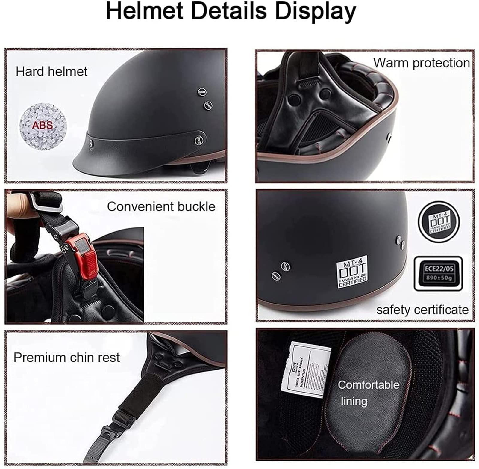 Casque Moto Vintage - Style Rétro Pour Scooter Et Mobylette - Homologué ECE/DOT - Pour Hommes Et Femmes