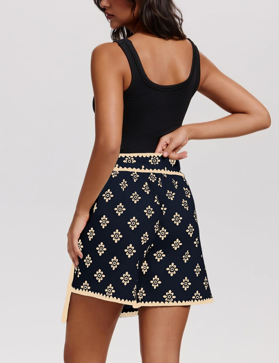 Women Wrap Skort 2026 Casual Summer Flowy Mini Skirt Knot Side Elastic Waist Relaxed Printed Skirt with Belt