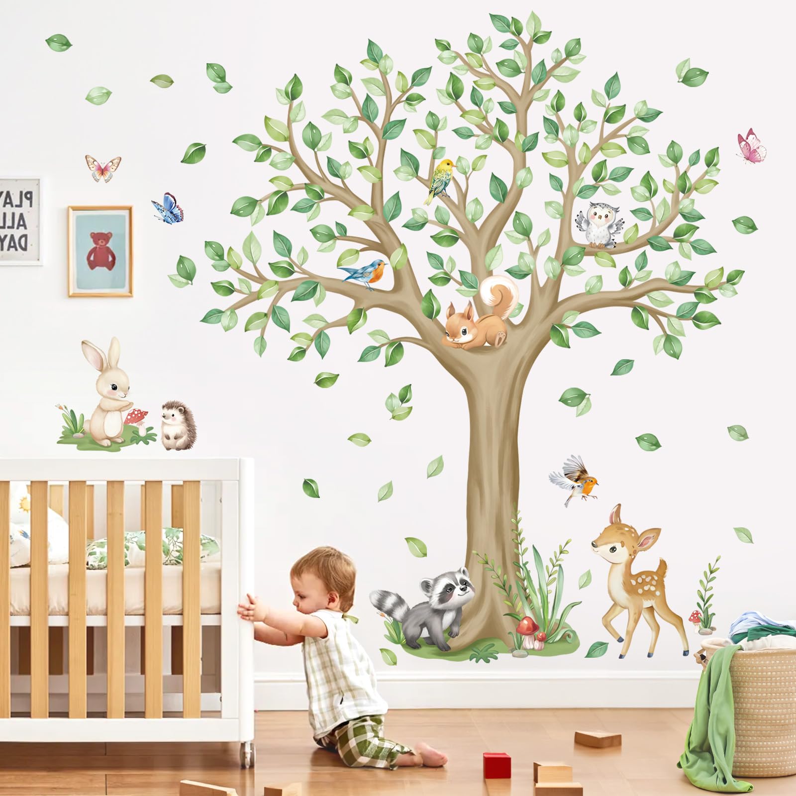 wondever Large Woodlands Animals Tree Wall Stickers Deer Squirrel Owl Peel and Stick Wall Art Decals for Kids Bedroom Baby Nursery - Image 3