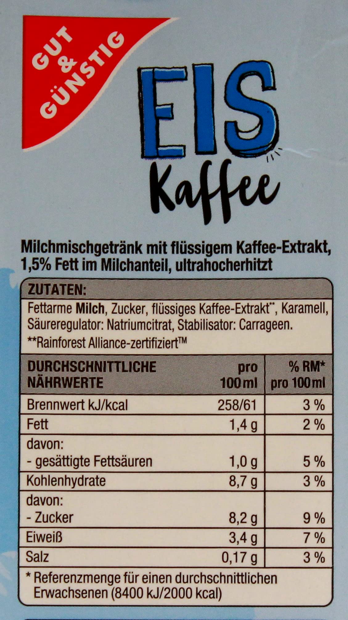Gut & Günstig H-Eiskaffee 1,5 %, 12er Pack (12 x 1 l)