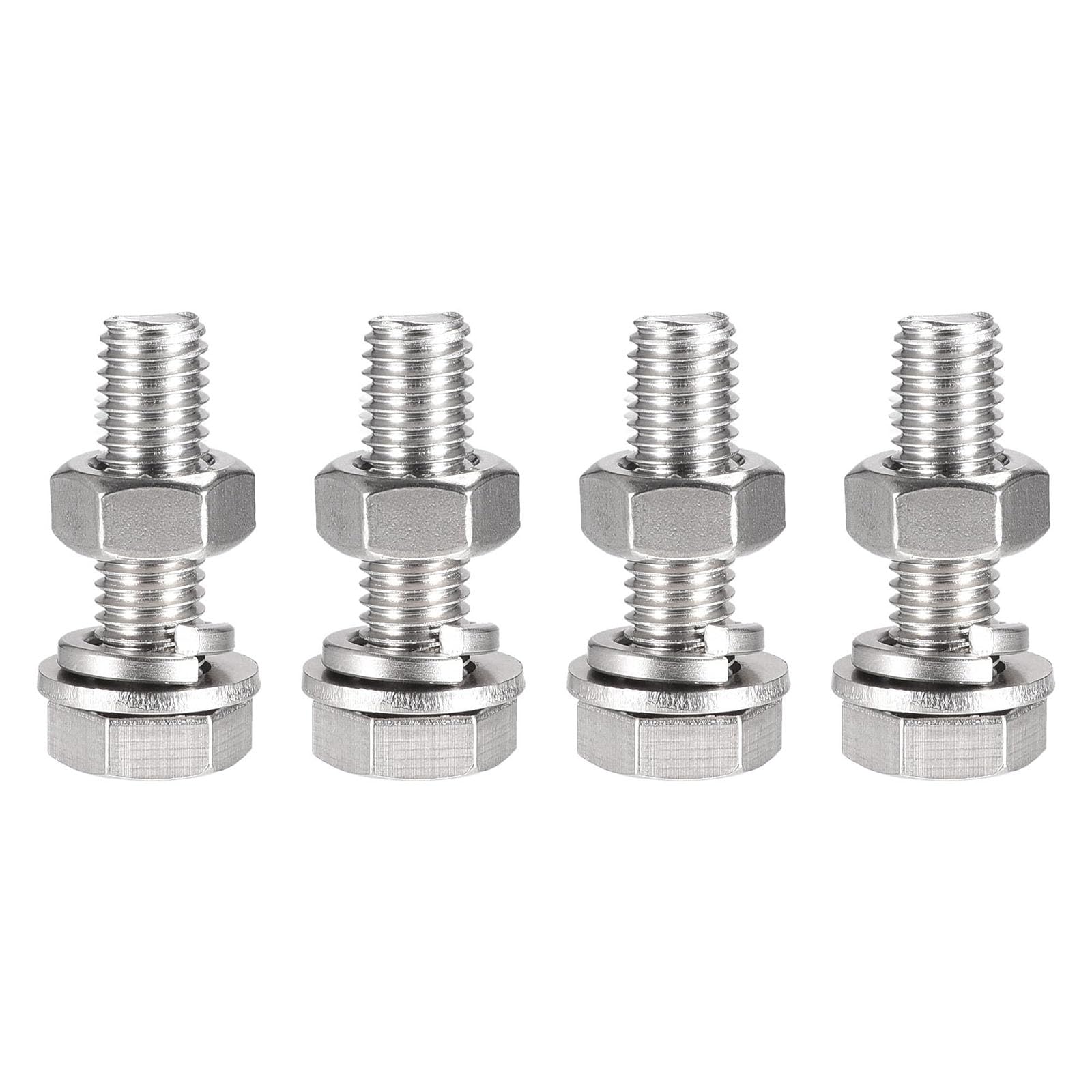 TOP-VIGOR 4Pcs M10 x 40mm Hex Head Screws Bolts, Nuts, Flat & Lock Washers Kits