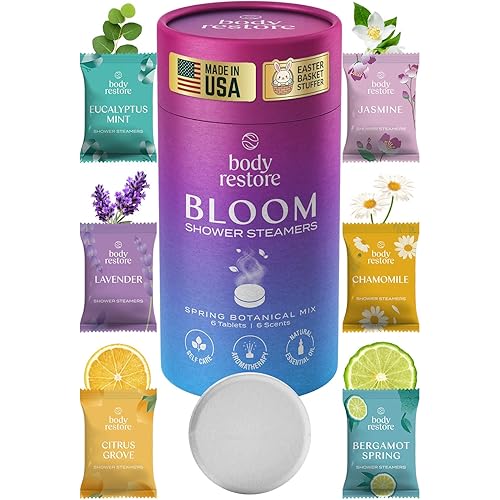 Body Restore Shower Steamers Aromatherapy 6 Pack – Easter Basket Stuffers, Easter & Birthday Gifts for Women & Men, Girls & Boys, Stress Relief & Relaxation Self Care – Bloom