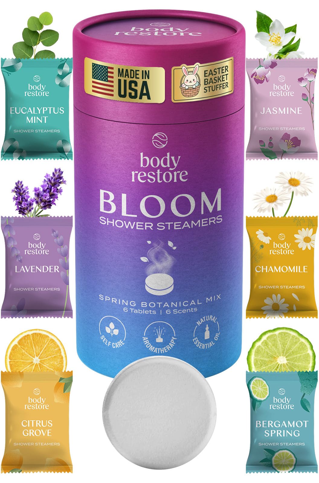 Body Restore Shower Steamers Aromatherapy 6 Pack Easter Basket Stuffers Easter Birthday Gifts for Women Men Girls Boys