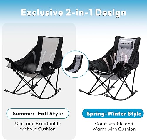 Miniatura 3 de Swonder Silla mecedora de gran tamaño con innovador cojín de asiento extraíble 2 en 1 para todas las estaciones, silla plegable para exteriores