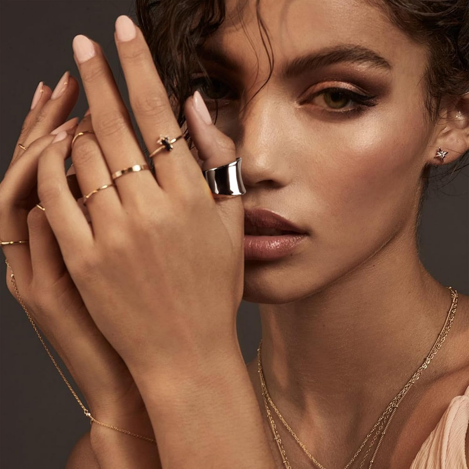 Wide Statement Band Rings for Women and Men,High 14K Gold Plated Polish Large Thumb Index Full Finger Rinds Size 6-11(Gold and Silver) - Image 4