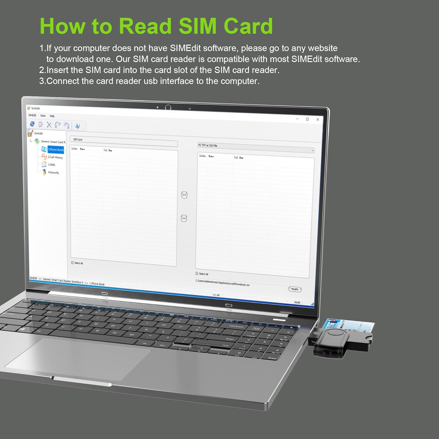 4-in-1 Type C Smart Card Reader, Plug and Play, USB C SIM Reader, SDHC/SDXC/SD/Micro SD Card Reader, USB C CAC Reader for Bank/CAC/IC/Health/Credit Card, Drive-Free on Windows XP/Vista/7/8/10/11