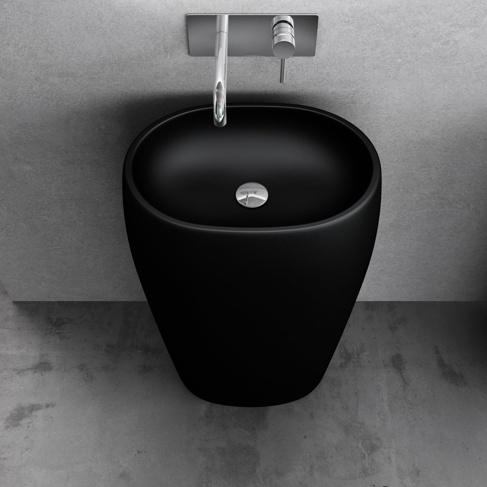 doporro Lavabo Colonne Ovale Noir Vasque sur Pied Solid Surface Lave Mains pour Salle de Bain 53,5x36x85cm Colossum32