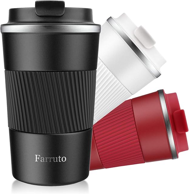 Farruto Travel Mug for Hot Drinks 13oz 380ml Insulated Coffee Mugs 100% Leakproof Stainless Steel Coffee Cups Coffee to go suitble for Hot/Cold Coffee, Milk, TeaBlack