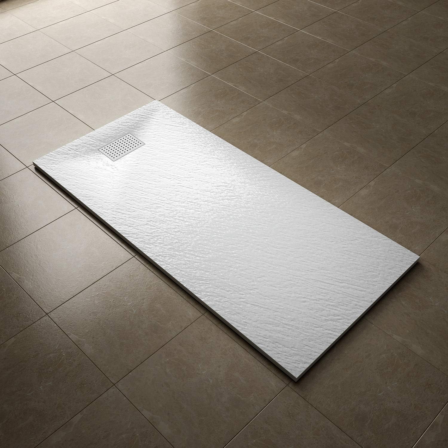 1700x800mm Slate Effect Shower Tray Slip-Resistance Rectangle Shower Base Tray with Waste and Drain Cover & Grate