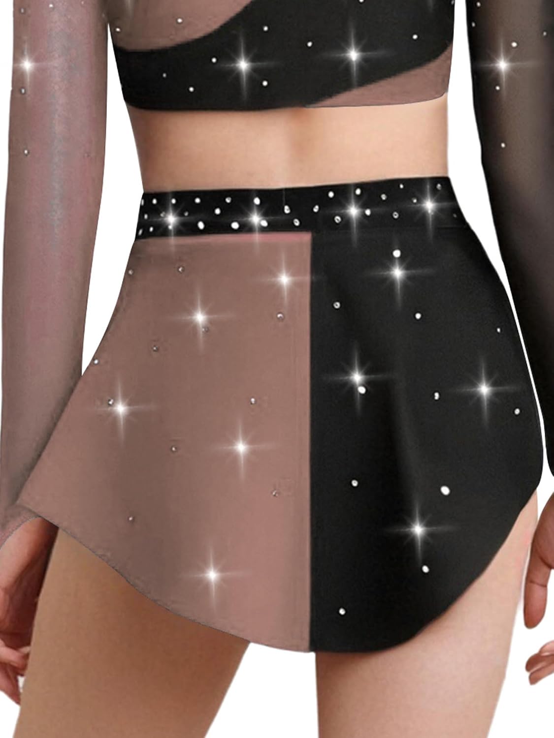 Linjinx Kids Girls Shiny Rhinestone Ballet Dance Chiffon Wrap Skirt Latin Lyrical Ballroom Samba Tango Practice Skirt