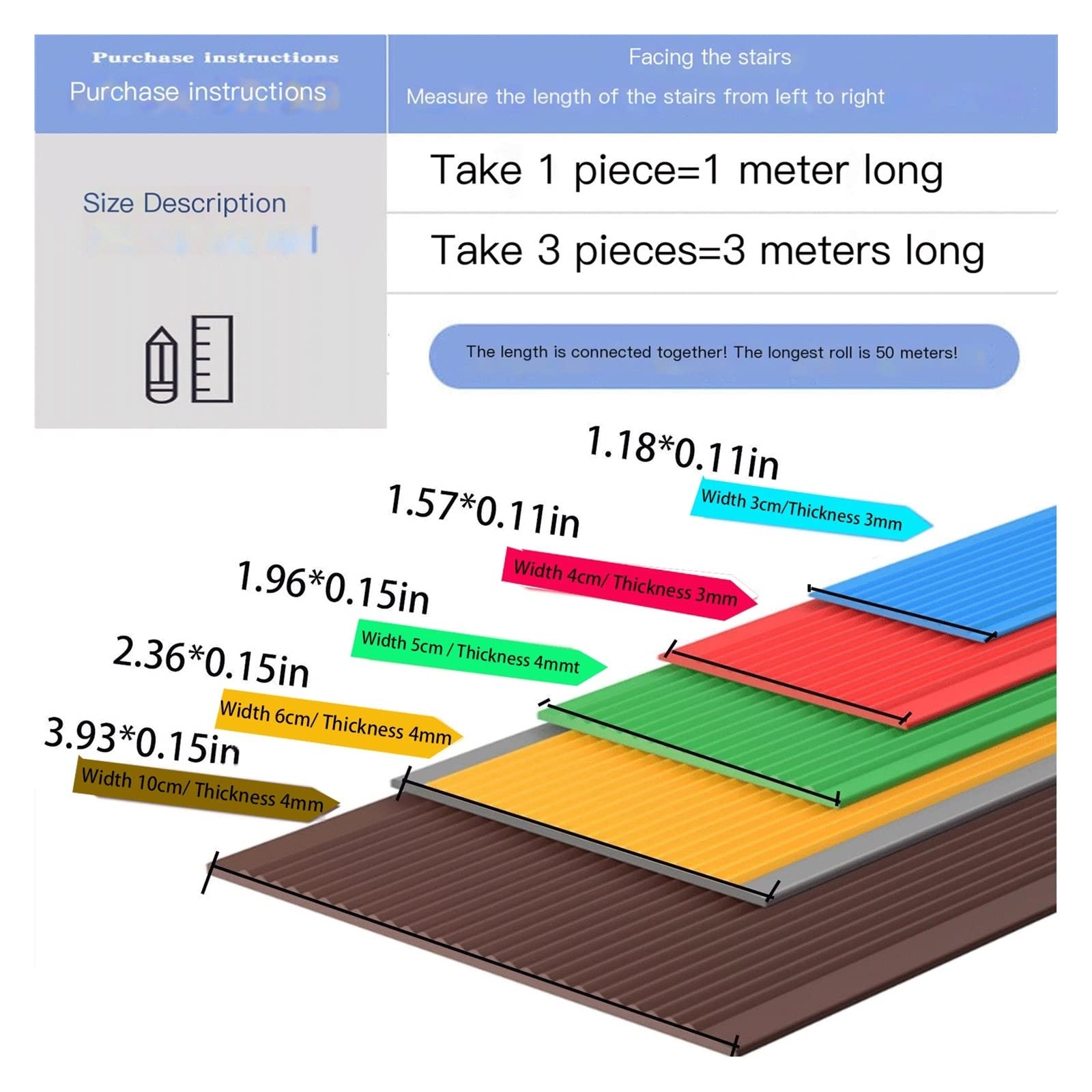 Tira antideslizante para peldaños de escalera para exteriores, autoadhesiva, de PVC, para seguridad impermeable en los escalones, color negro, 5 m, 5 cm