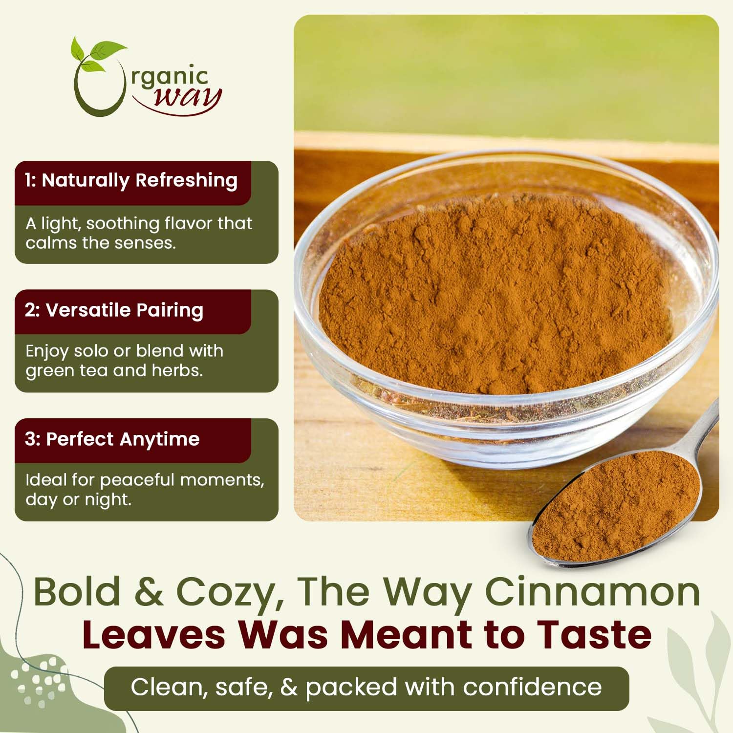Organic Way True Ceylon Cinnamon Powder | Organic & Kosher Certified | Raw, Vega, Non-GMO & Gluten Free | Freshly Grounded Premium Cinnamon | Resealable Bag | Origin-Sri Lanka (2LBS / 32Oz.)