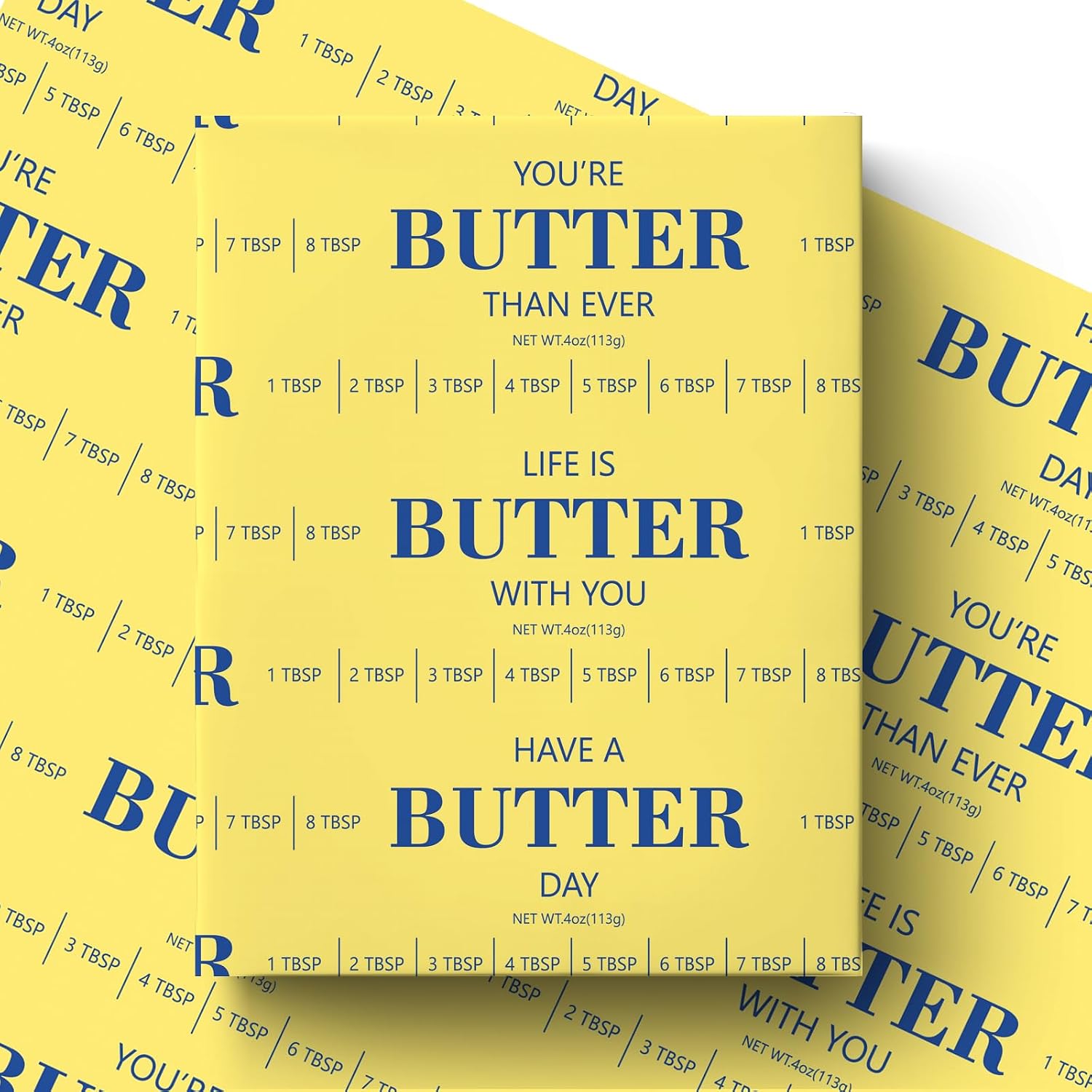 Joviwrap Butter Themed Wrapping Paper Roll, Funny Food Themed Gift Wrap Butter Pun Design with Measurement Marks, for Birthday, Baking Lover, Housewarming, 17 Inch x 16.4 Feet