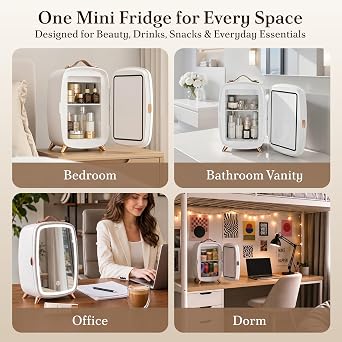Electactic 6L Mini Skincare Fridge, Mini Fridge with LED Mirror