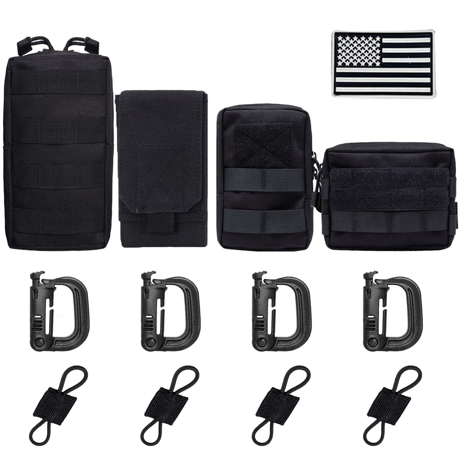 LUYEJKO 4 Pack Tactical Molle Pouches,Molle Backpack Attachments,Small Tactical Pouch for Backpack (Black)
