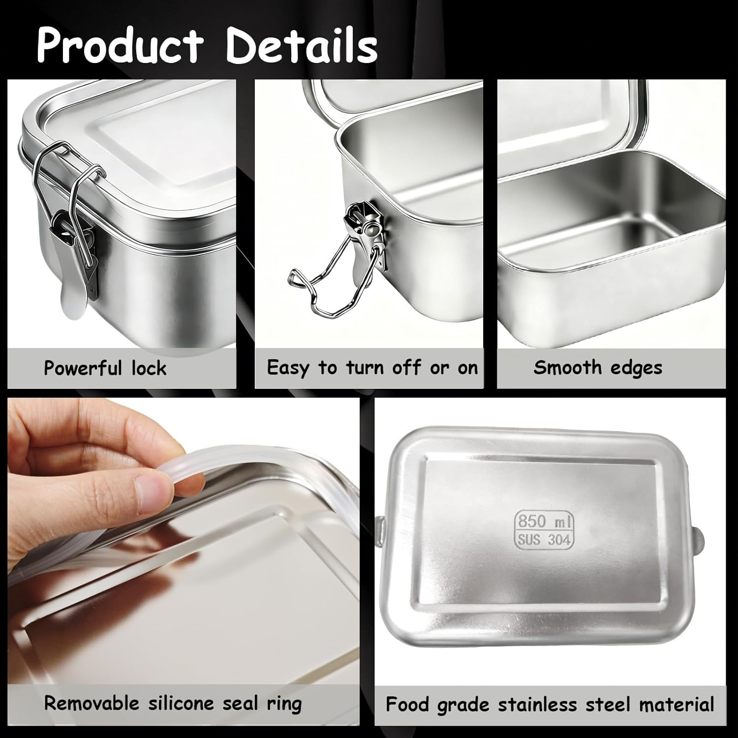 4 PCS Stainless Steel Bento Box,Food Containers Metal Lunch Box Stainless Steel Food Storage Containers,Lockable Clips to Leak Proof,Reusable Portable Dishwasher Safe Lunch Snack Boxes