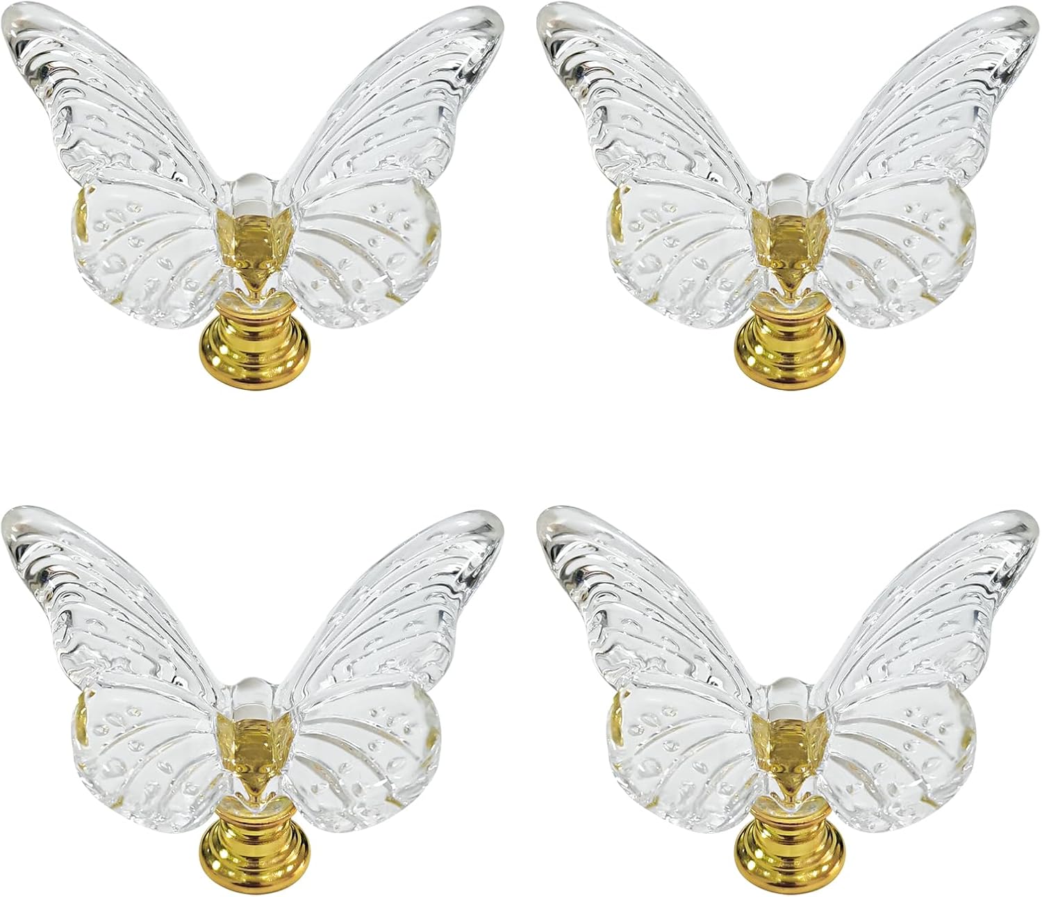 4 Butterfly Dresser Pulls, Clear Drawer Knobs Cabinet Knobs Bathroom Door Knobs Wardrobes Knobs Kitchen Bathrooms Children Girls Bedroom Decorative Furniture Fittings (Clear)
