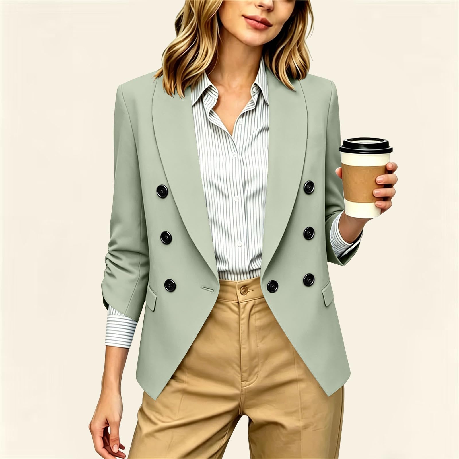 Blazer Damen Elegant Sakko Arbeit Anzug Sportlich Business Outfit | EIN-Knopf-Blazer mit Reverskragen, 3/4 Ärmel Blazerjacke, Einfarbig Longblazer Slim Fit Anzüge Suit Anzugjacke Damenblazer