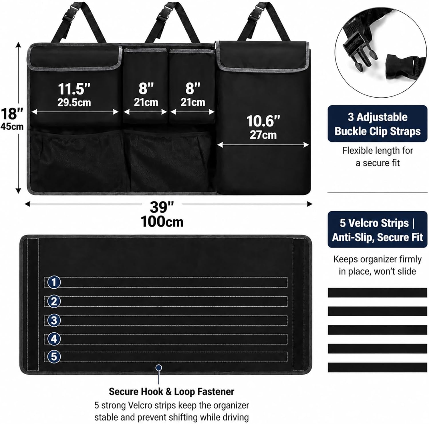 Car Trunk Organizer Storage Backseat Hanging Organizer Bag for Toyota RAV4 / RAV4 LE XLE XLE Premium Limited Adventure TRD Off-Road Prime Hybrid SUV Accessories 2019-2026