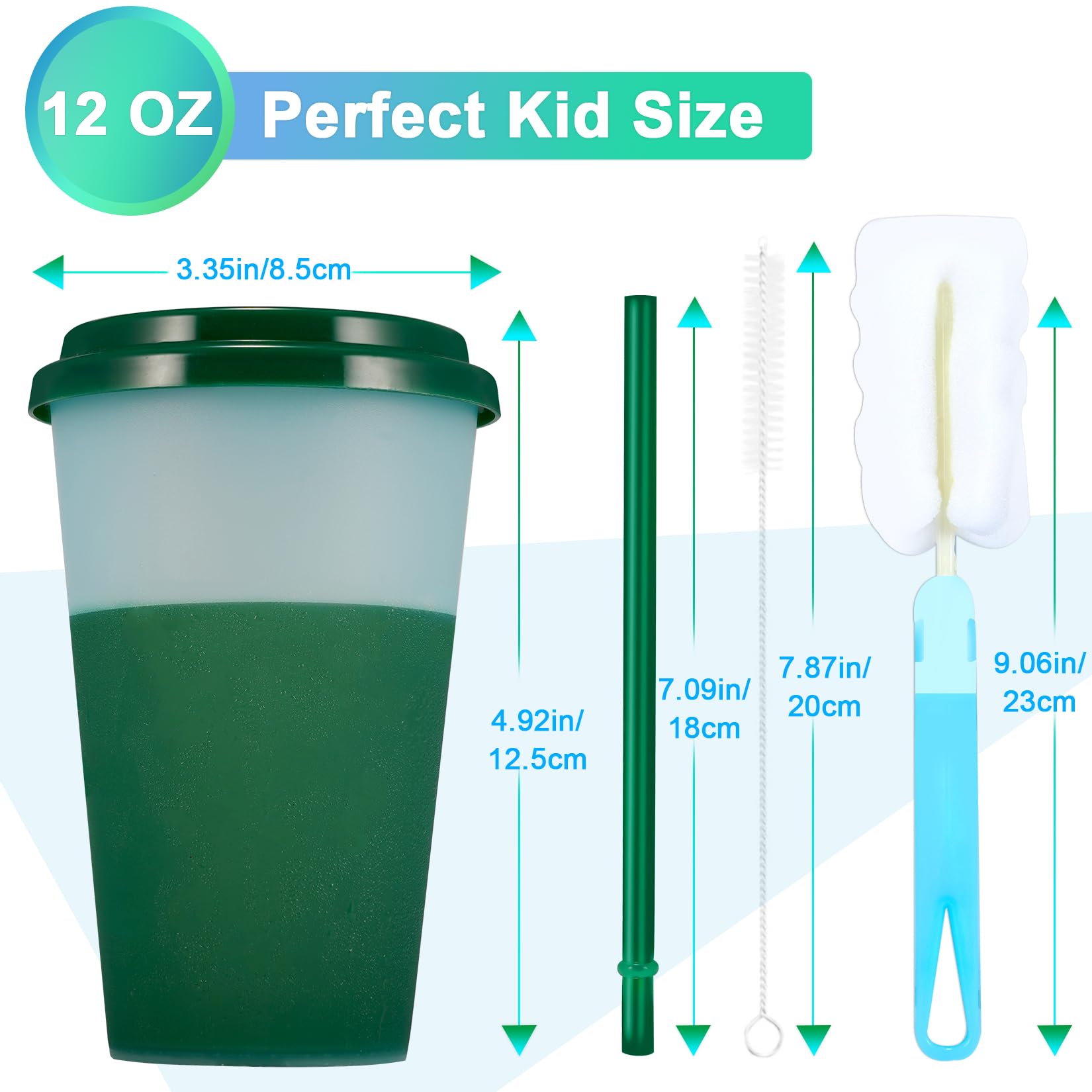 Patinao Lot de 14 gobelets avec paille et couvercle – 350 ml – Gobelets à changement de couleur réutilisables en plastique pour enfants – Tasse de voyage, tumbler, café glacé, boisson froide,