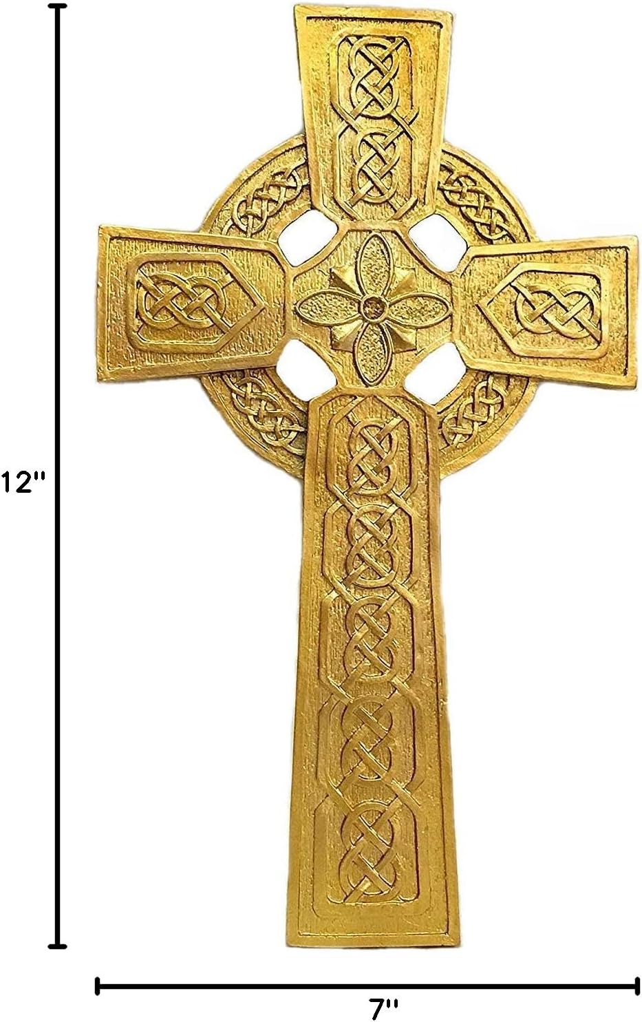 Bellaa 27321 Gold Celtic Wall Cross Trinity Knot Irish 12 inch Garden Collection, Religious Statue, Holy Family, Memorial, Angel, Patron Saint, Garden Decor