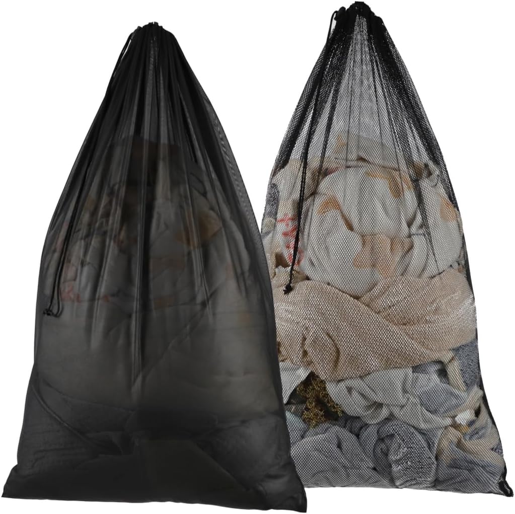 ARZASGO Large Laundry Bags, Pack of 2 Heavy Duty Drawstring Laundry Washing Bags, Durable Black Mesh Laundry Bag for Delicates, Garments, Coats, Blankets, Sheets (Coarse&Fine Mesh)