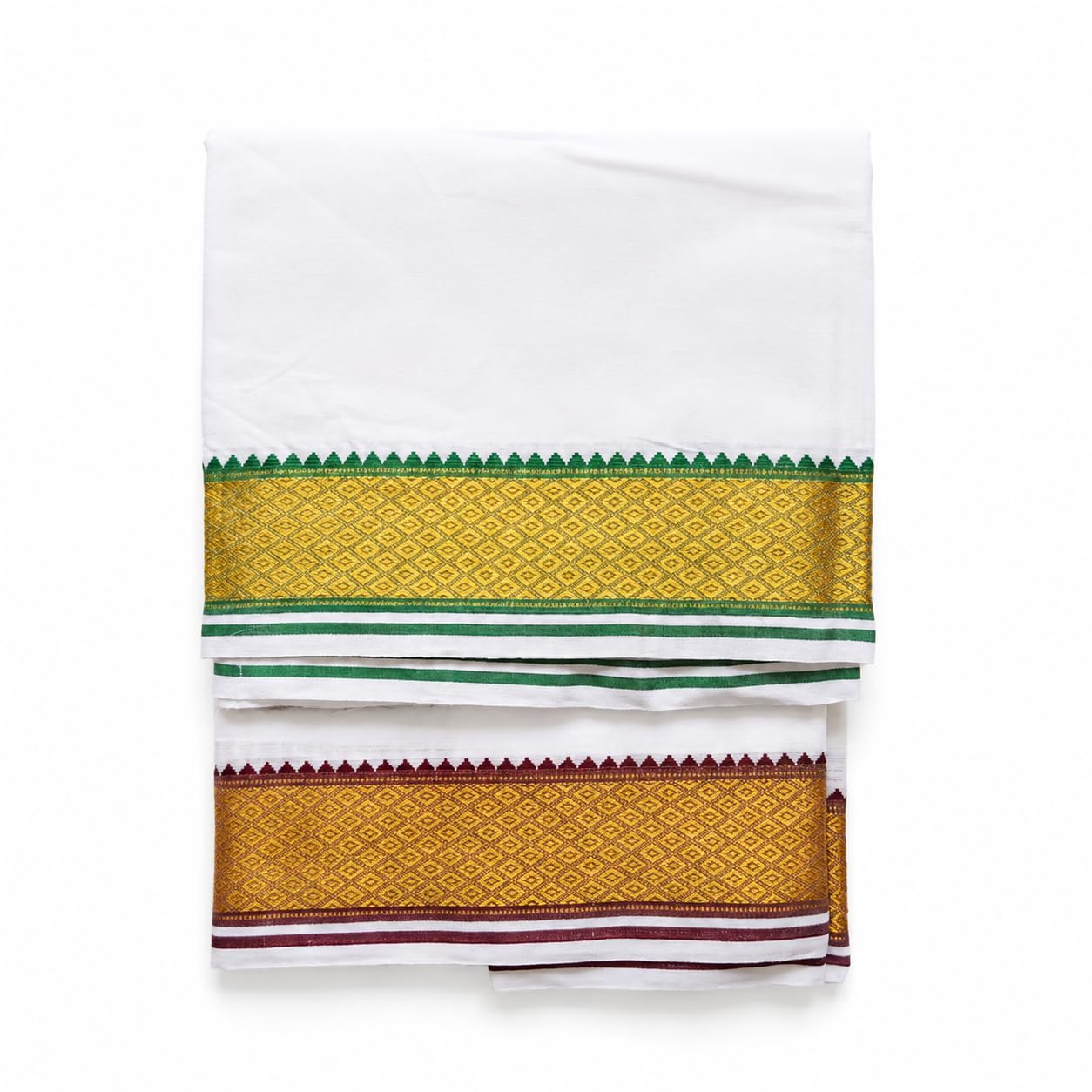 Men's Traditional 9x5 Cotton Dhoti with 2 Metre Angavastram (Uncut) | 4.15 Metres Dhoti | Premium Cotton Veshti | Gold Zari Border | White Ethnic Wear for Wedding, Pooja & Festivals-picture-23