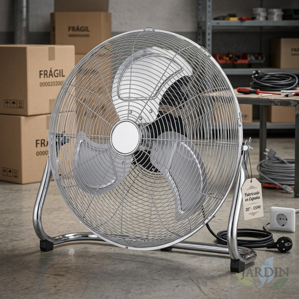 Suinga Ventilador de Suelo Industrial 20'' 120W 3 Velocidades | Ventilador de Alta Velocidad Reclinable | Ventilador de metal | Cable de 1.7 metros
