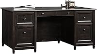 Sauder Edge Water Executive Desk: Double Pedestal with File Drawers, Keyboard Tray, Estate Black - Spacious Home Office Furniture