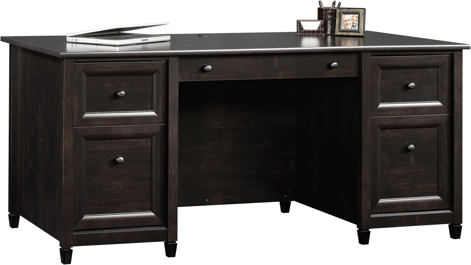 Sauder Edge Water Executive Desk, Double Ped Desks, Roomy Workspace - Estate Black Finish