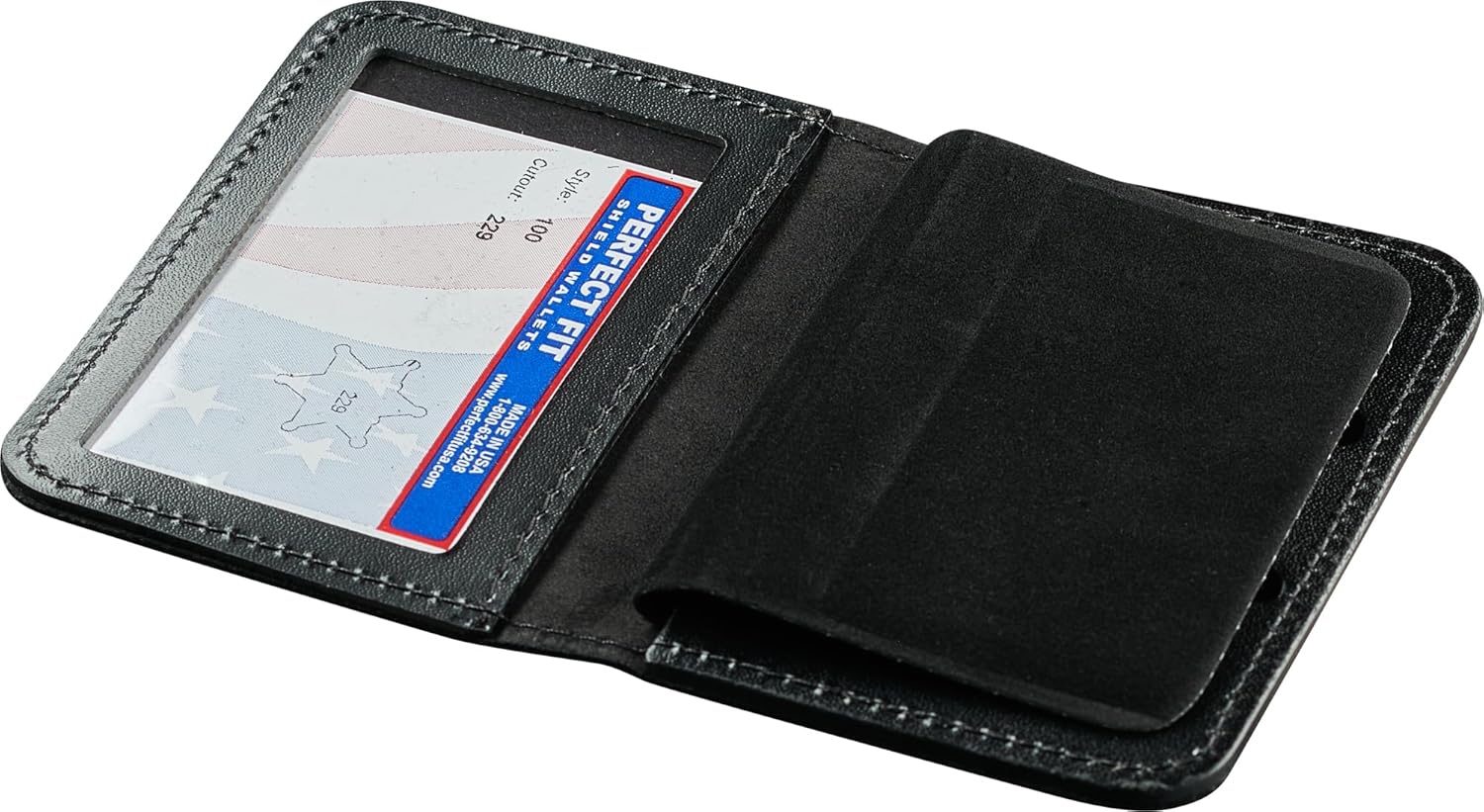 Perfect Fit 6 Point Star Illinois Sheriff Badge and Id Case Bifold Wallet 6 Point Star Badge Cutout Black Leather (cutout 229)