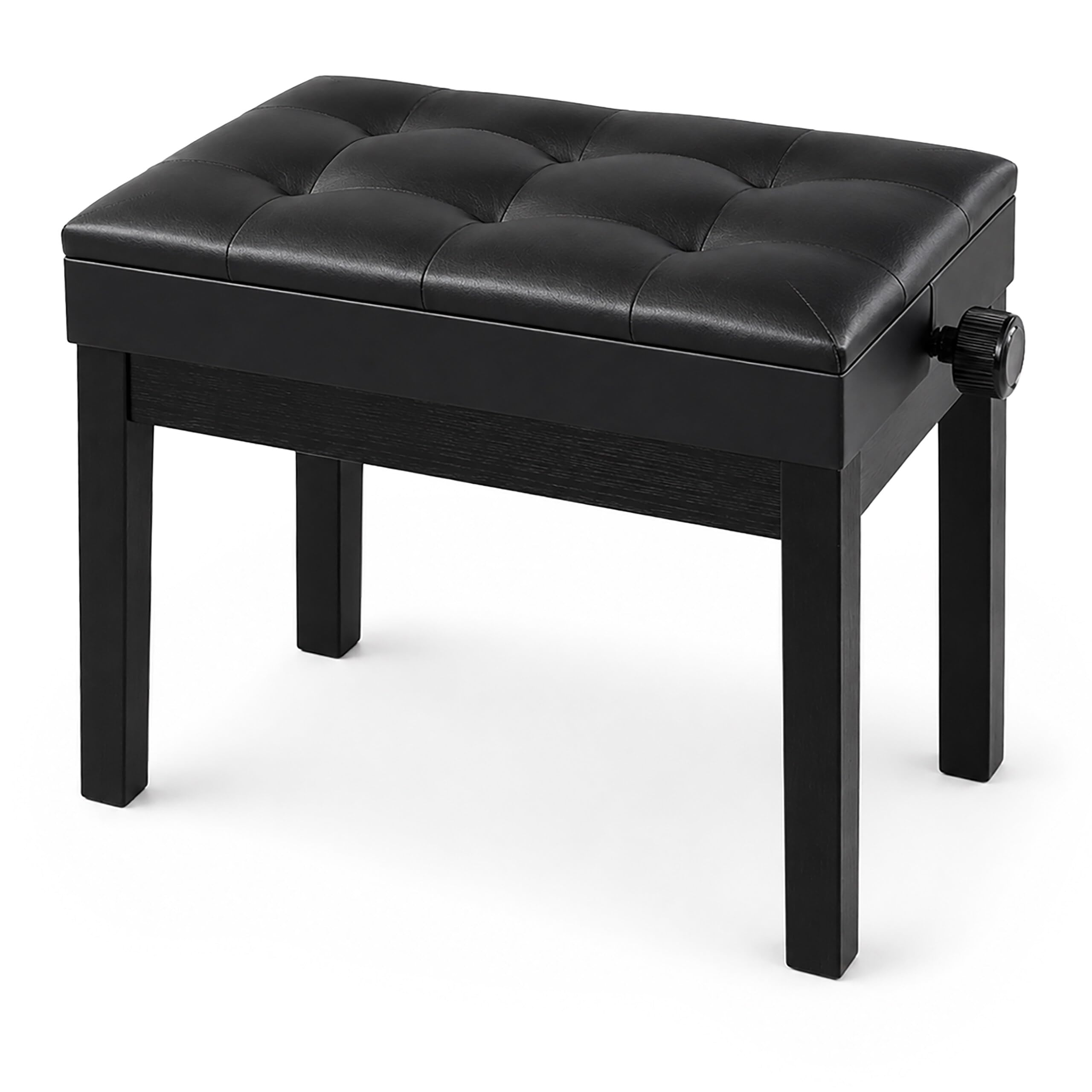 Banco de piano Relaxdays, regulable en altura, 48–58 x 55 x 33 cm, con almacenaje, madera, polipiel, negro