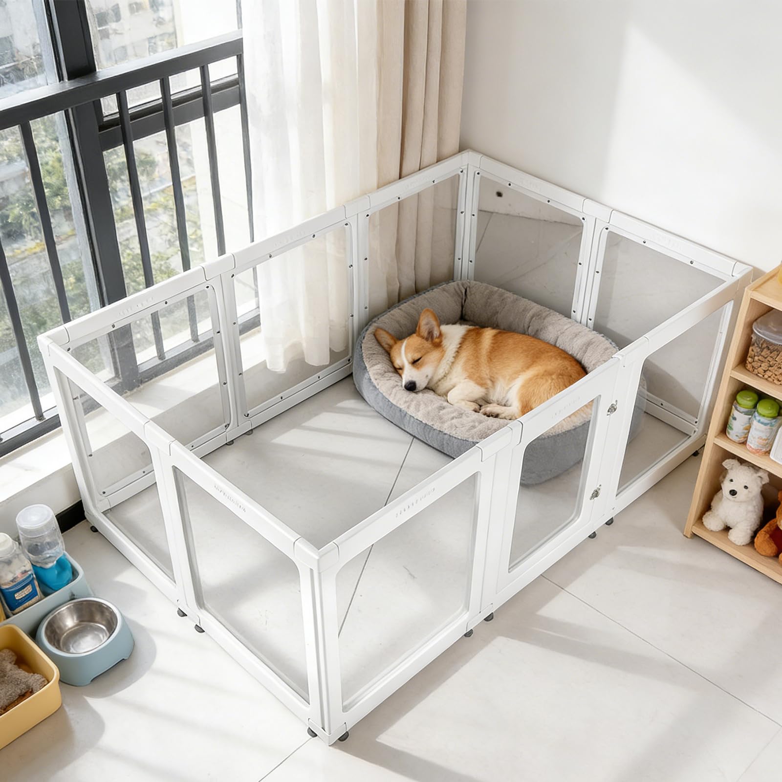 parco per cani in acrilico,10 pannelli facile da montare,recinto per cani chiaro da 60cm per interni esterni con porta con serratura,recinto per recinti per cani/gatti/conigli (152*102*61 CM)