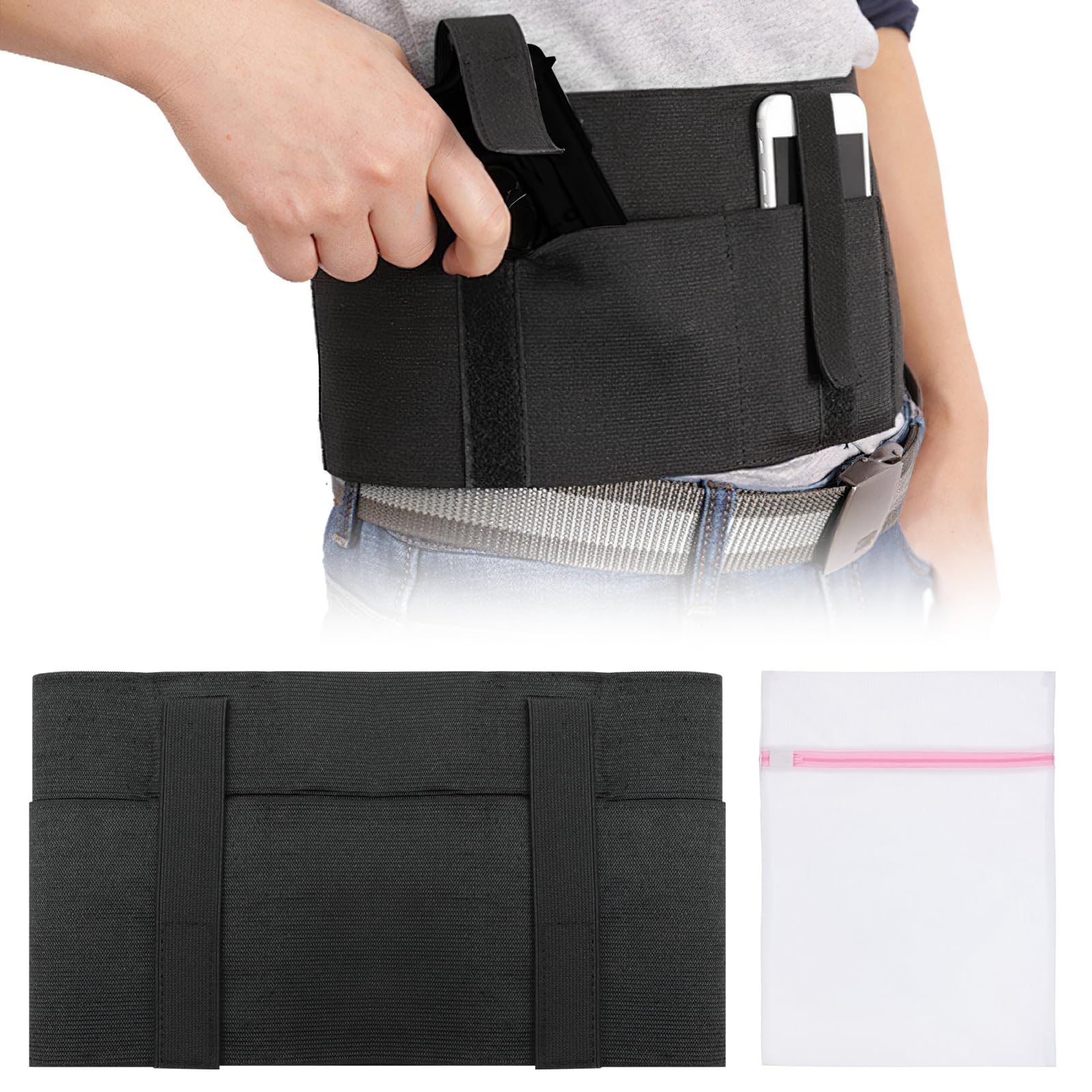 Elastica Fondina Fascia Addominale in Neoprene, Porta Pistola Nascosta con Tasca, Multiuso Mini Borsa da Bucato