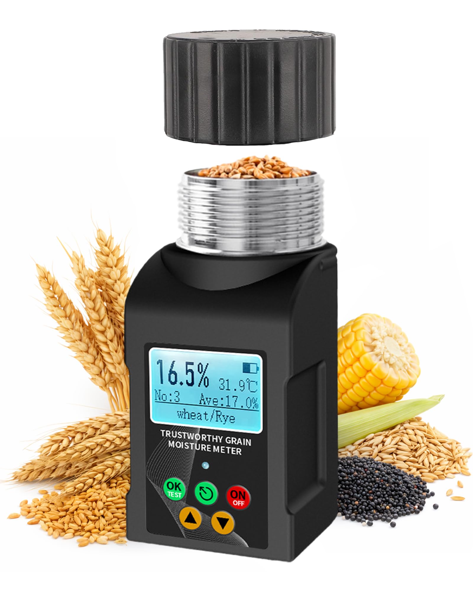 Wile Getreidefeuchtigkeitsmesser Misuratore di Umidità per Cereali per 40 Colture, Tester Digitale con Temperatura, per Grano, Mais, Orzo, Riso, Soia e Colza