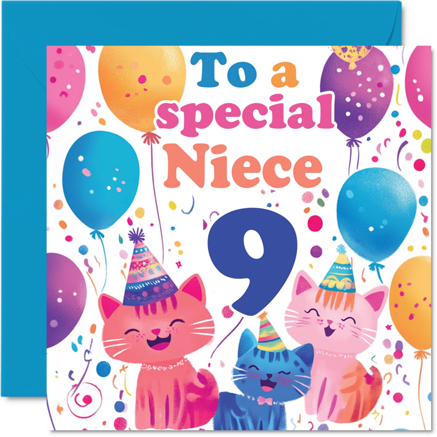 9th Niece Birthday Card - Cute Cats Special Niece - Happy 9th Birthday Card from Auntie Uncle, 145mm Age 9 Greeting Cards