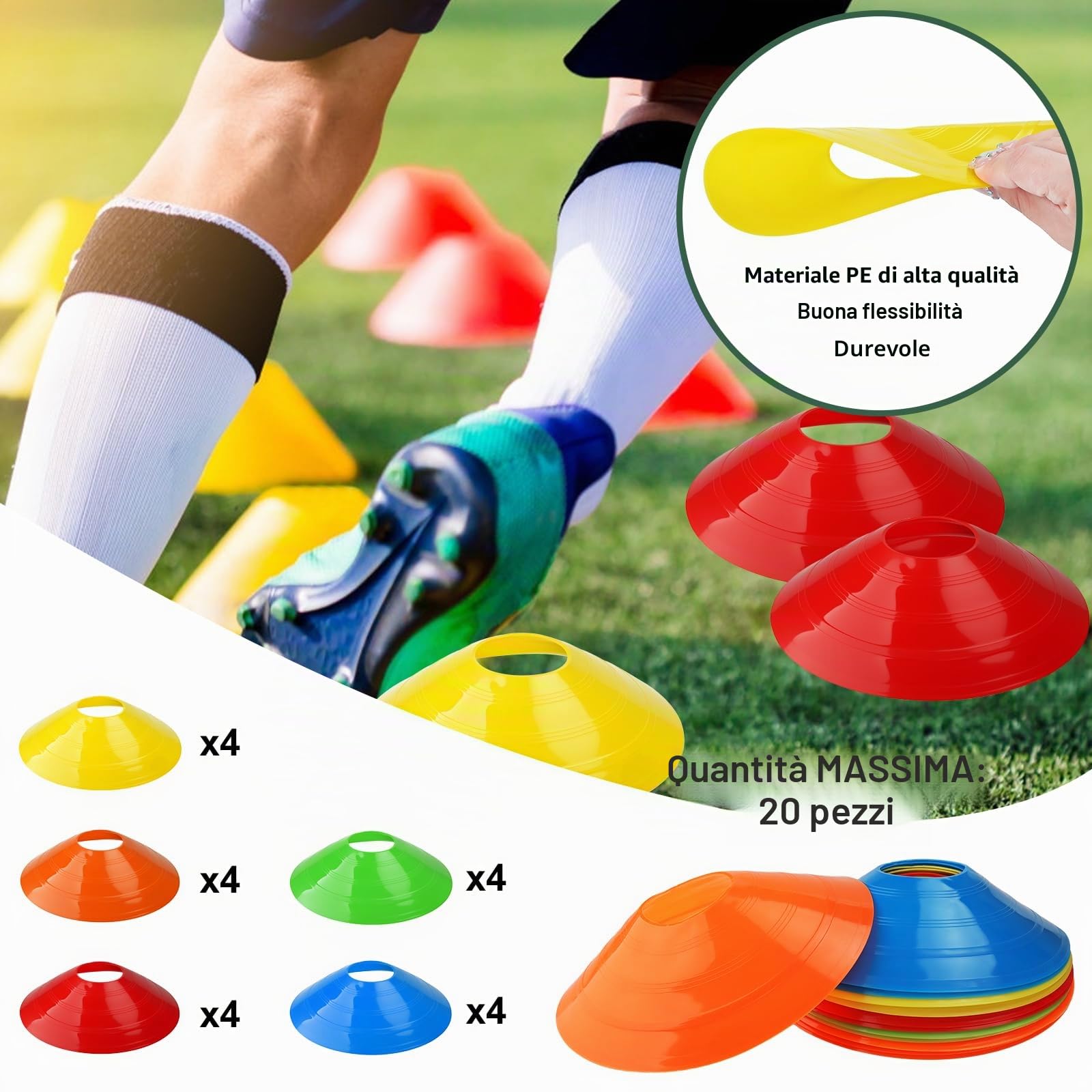 Kit Allenamento Calcio, Accessori per l'allenamento di Calcio con Agility Ladder 6m, 20 Cinesini, Paracadute Allenamento, Borsa da Trasporto per Regalo Calcio per Bambini