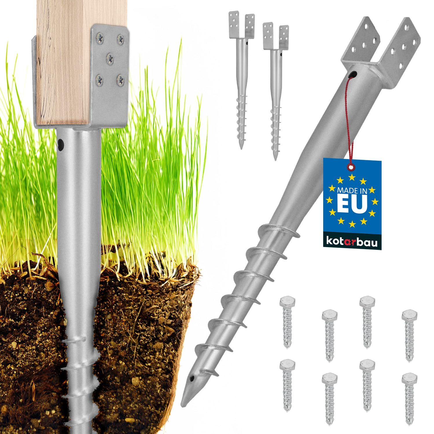 KOTARBAU® 2 soportes para postes en U para atornillar, 70 x 700 mm, acero galvanizado, manguito de impacto para suelo, base de poste, perno en U, anclaje de tierra, ancla, postes de madera, vallas de