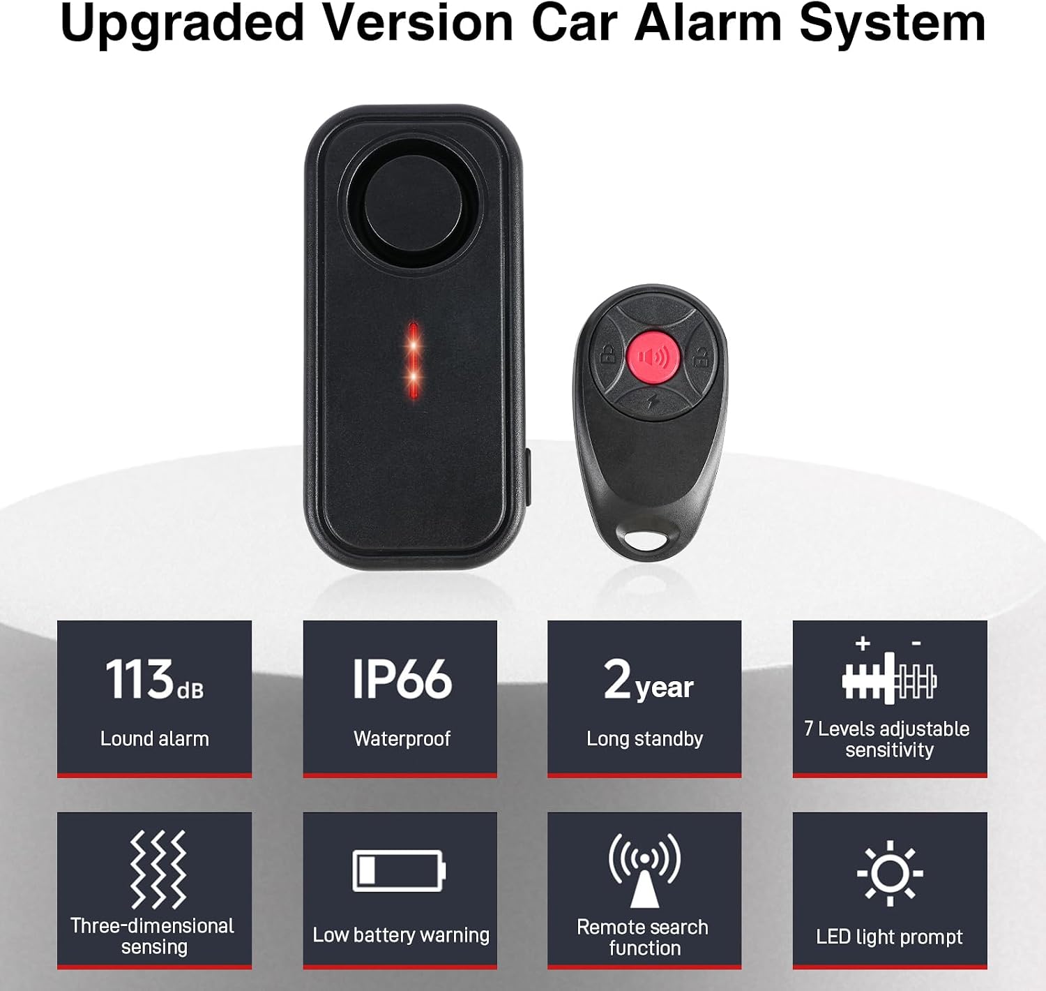 113dB Car Alarm System Anti-Theft Bike Alarm IP66 Waterproof Vibration Sensor Wireless Remote Anti Theft Devicev for E-Bikes Motorcycles Scooter, Outdoor Riding and Cycling Safety