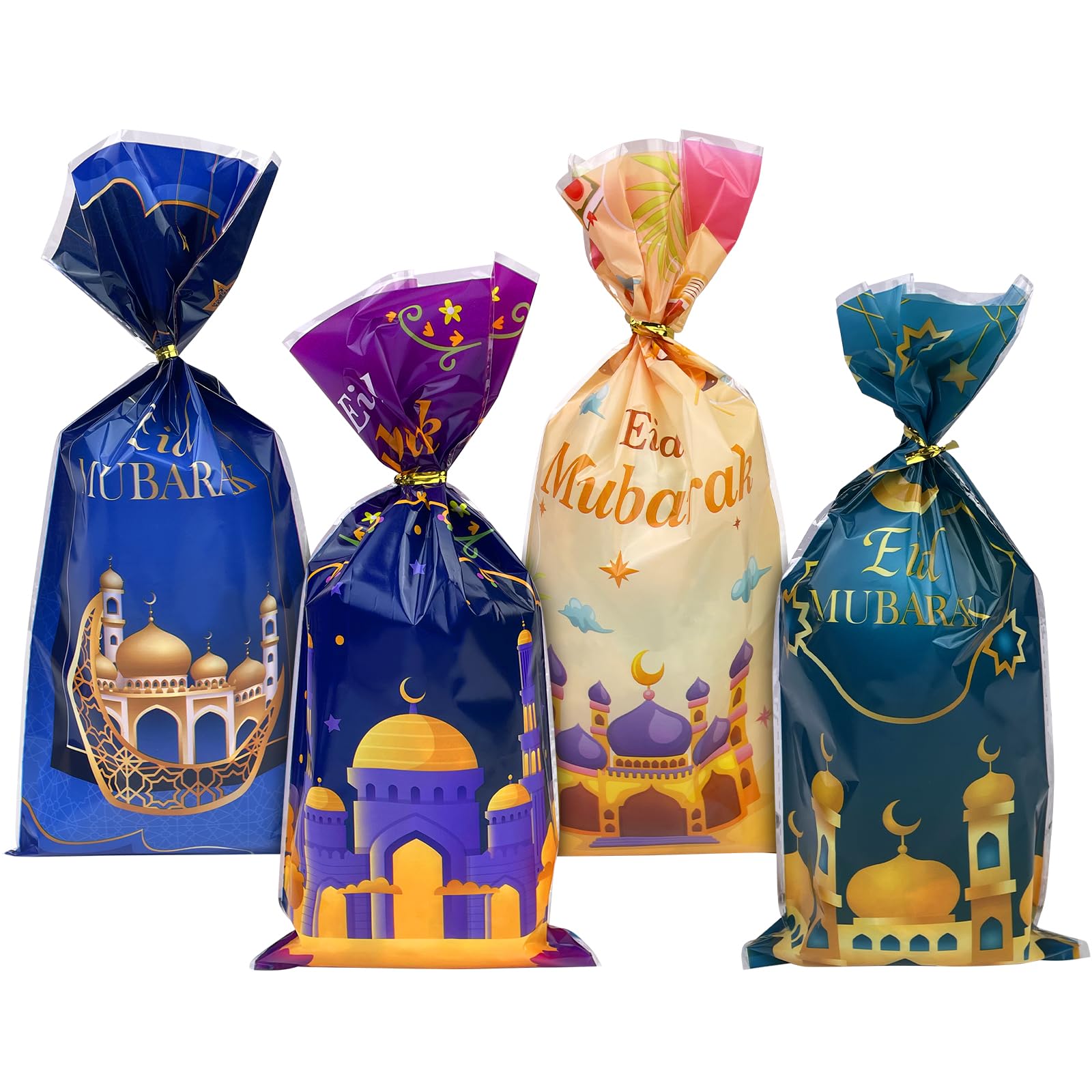 Ruban Eid Mubarak 5m X 2,5cm Bleu Foncé - Ruban Emballage Cadeau Ramadan Avec Motifs Dorés Pour Fêtes Et DIY