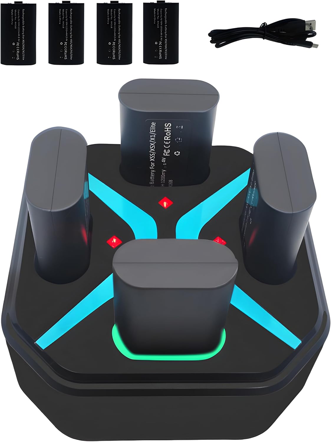 Battery Charger Station for Xbox One Controller with 4x1200mAh Rechargeable Battery Packs