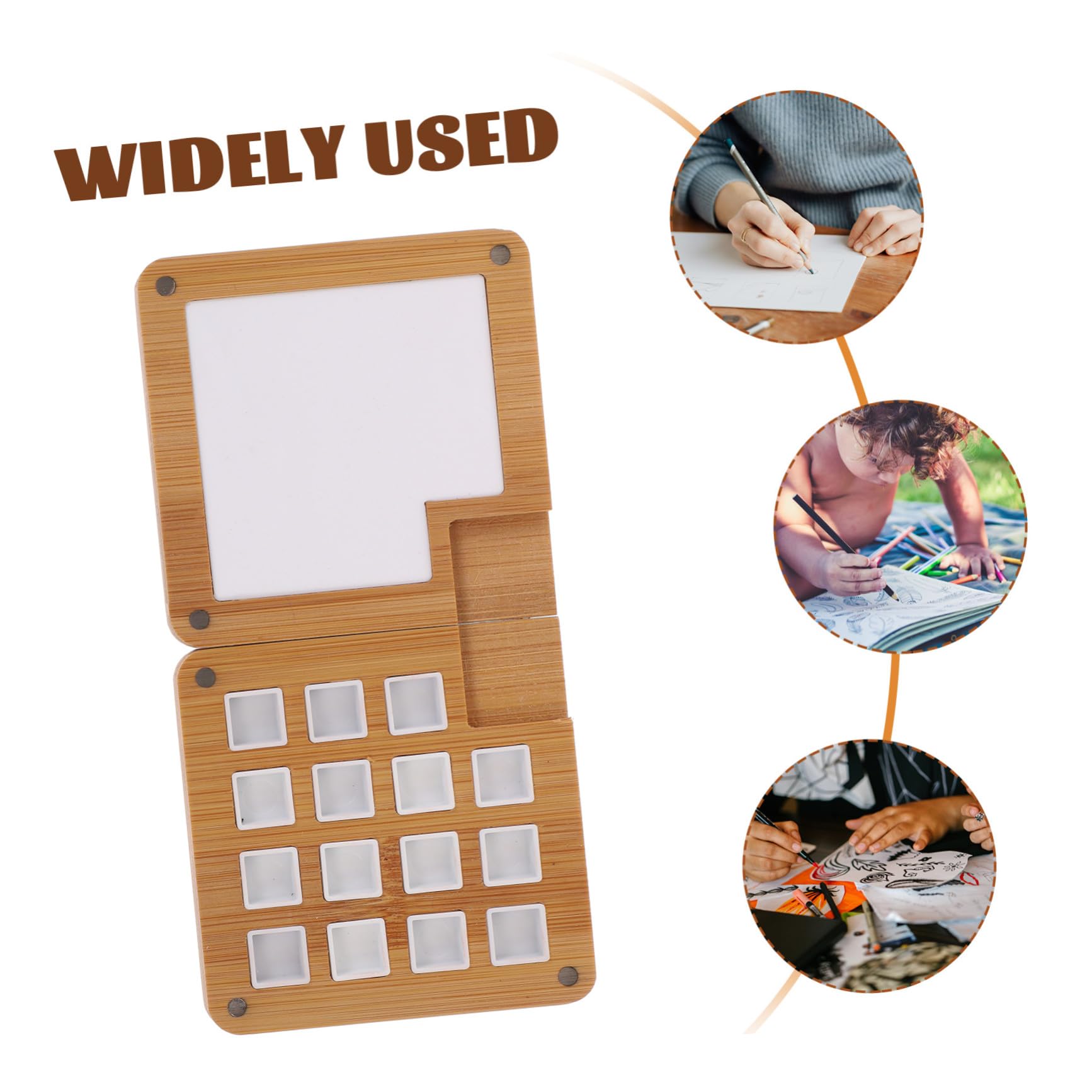 Angoily 3 Stück Tragbare Holz Aquarellfarbe Mischbox mit Fächern Magnetische Pigmentpalette für Künstler DIY Farbmischung Kompakte Wasserfeste Malpalette für Unterwegs