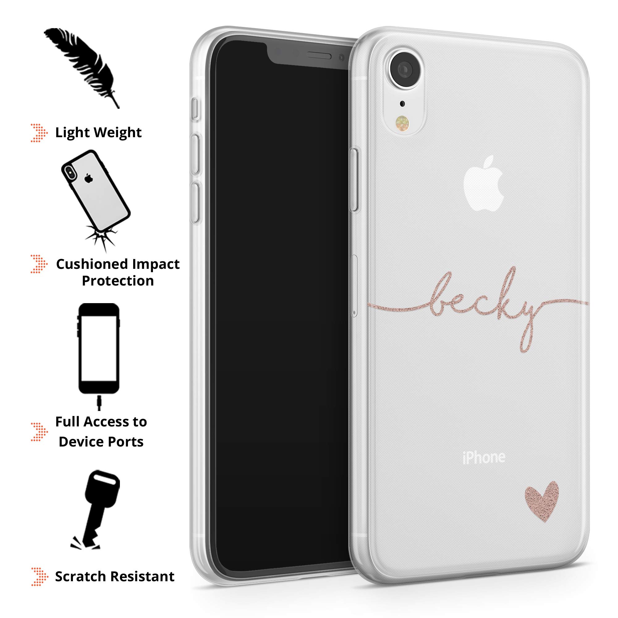 TULLUN - Cover in morbido gel trasparente con nome e cuore, per modelli iPhone iPhone 7/8 Black Name & Heart